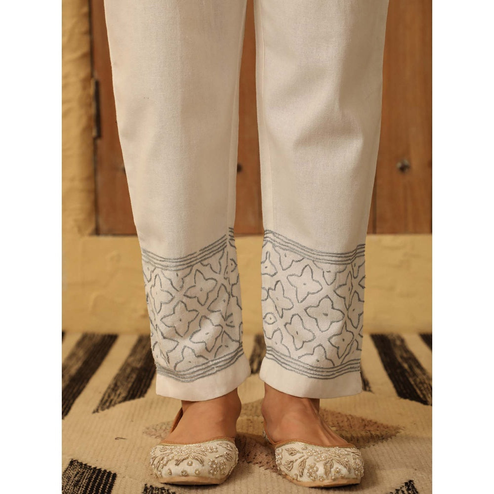 House of Chikankari Off White Cotton Slub Pant
