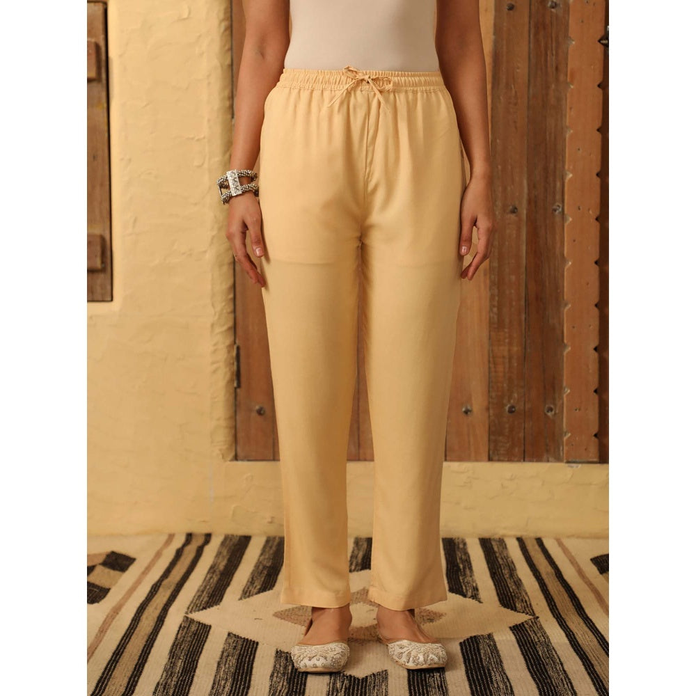 House of Chikankari Beige Rayon Solid Pant