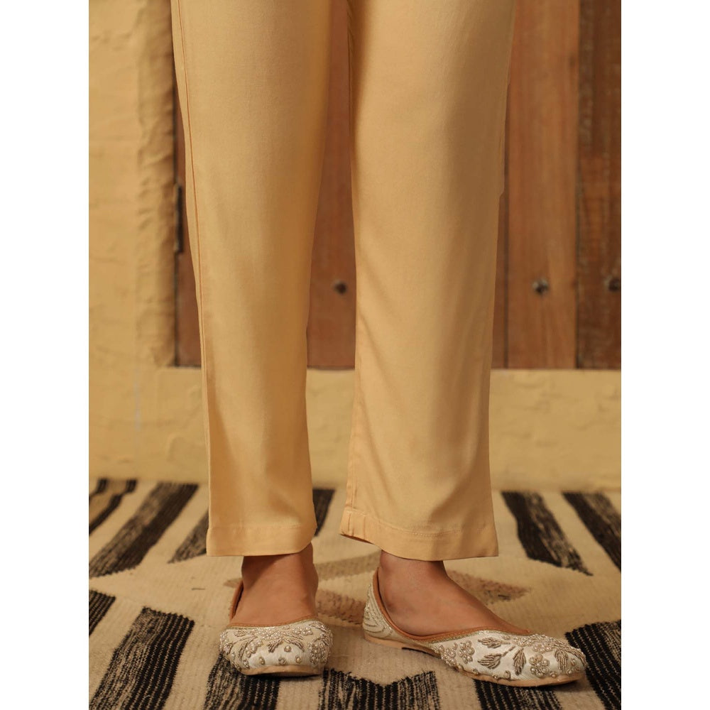House of Chikankari Beige Rayon Solid Pant