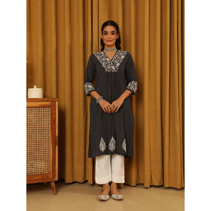 House of Chikankari Black Cotton Printed Women's Long Kurta