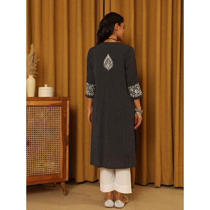 House of Chikankari Black Cotton Printed Women's Long Kurta
