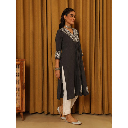 House of Chikankari Black Cotton Printed Women's Long Kurta
