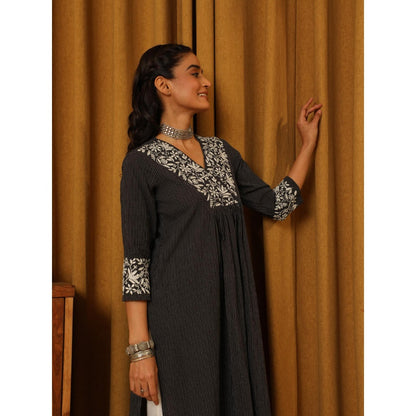 House of Chikankari Black Cotton Printed Women's Long Kurta