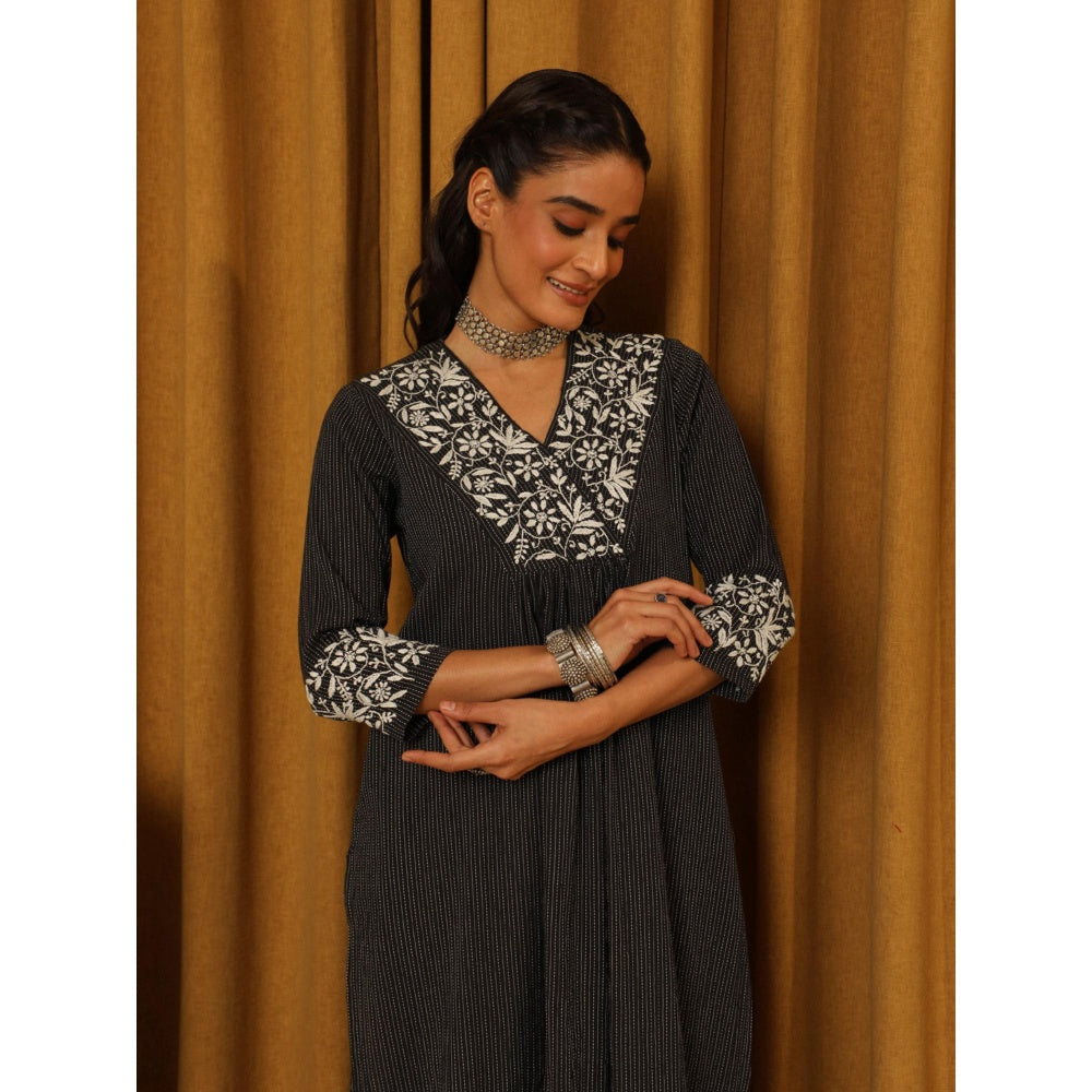 House of Chikankari Black Cotton Printed Women's Long Kurta