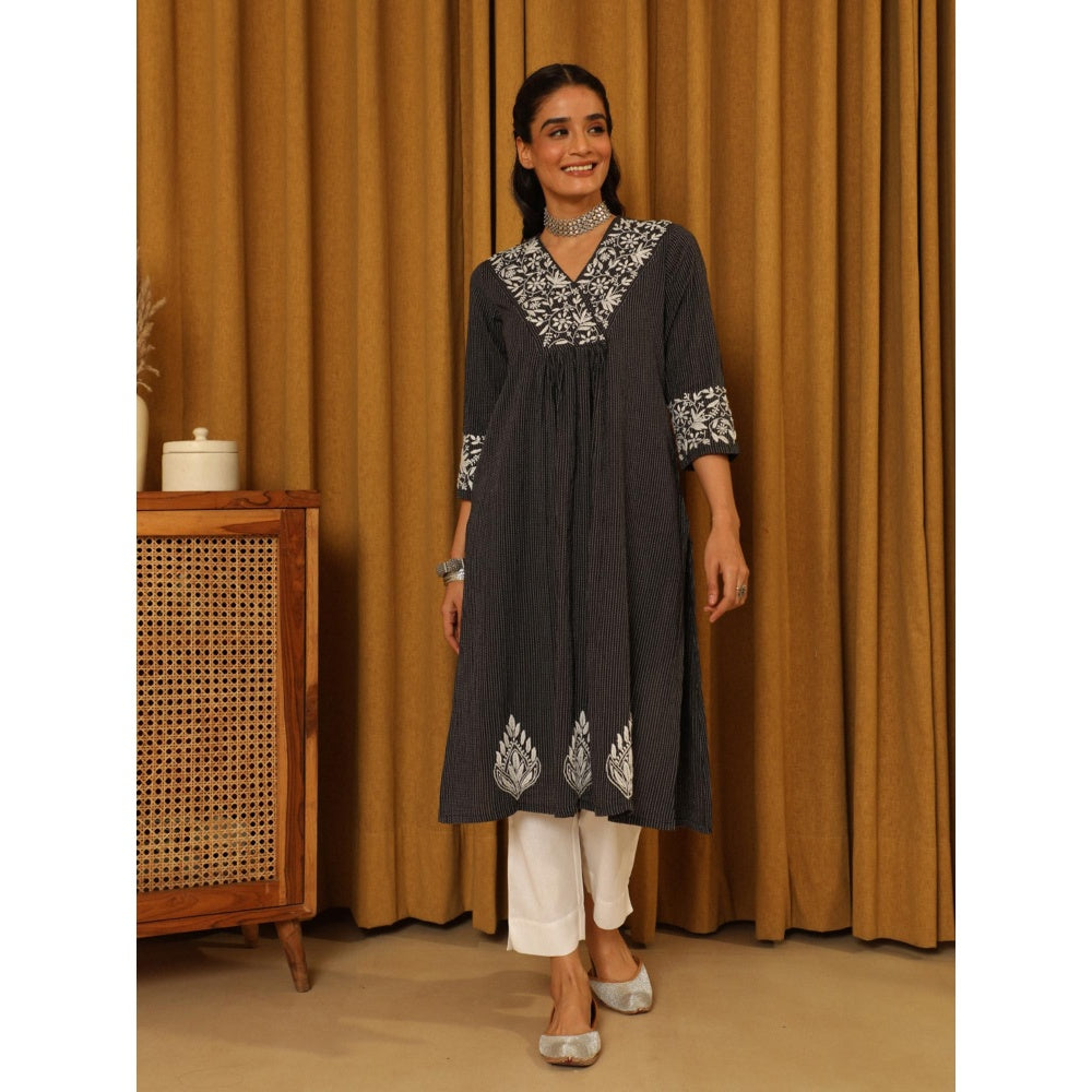House of Chikankari Black Cotton Printed Women's Long Kurta
