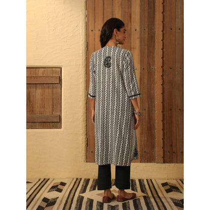 House of Chikankari Black Cotton Printed Women's Long Kurta