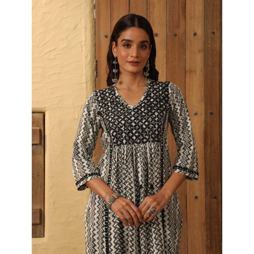 House of Chikankari Black Cotton Printed Women's Long Kurta