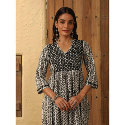 House of Chikankari Black Cotton Printed Women's Long Kurta