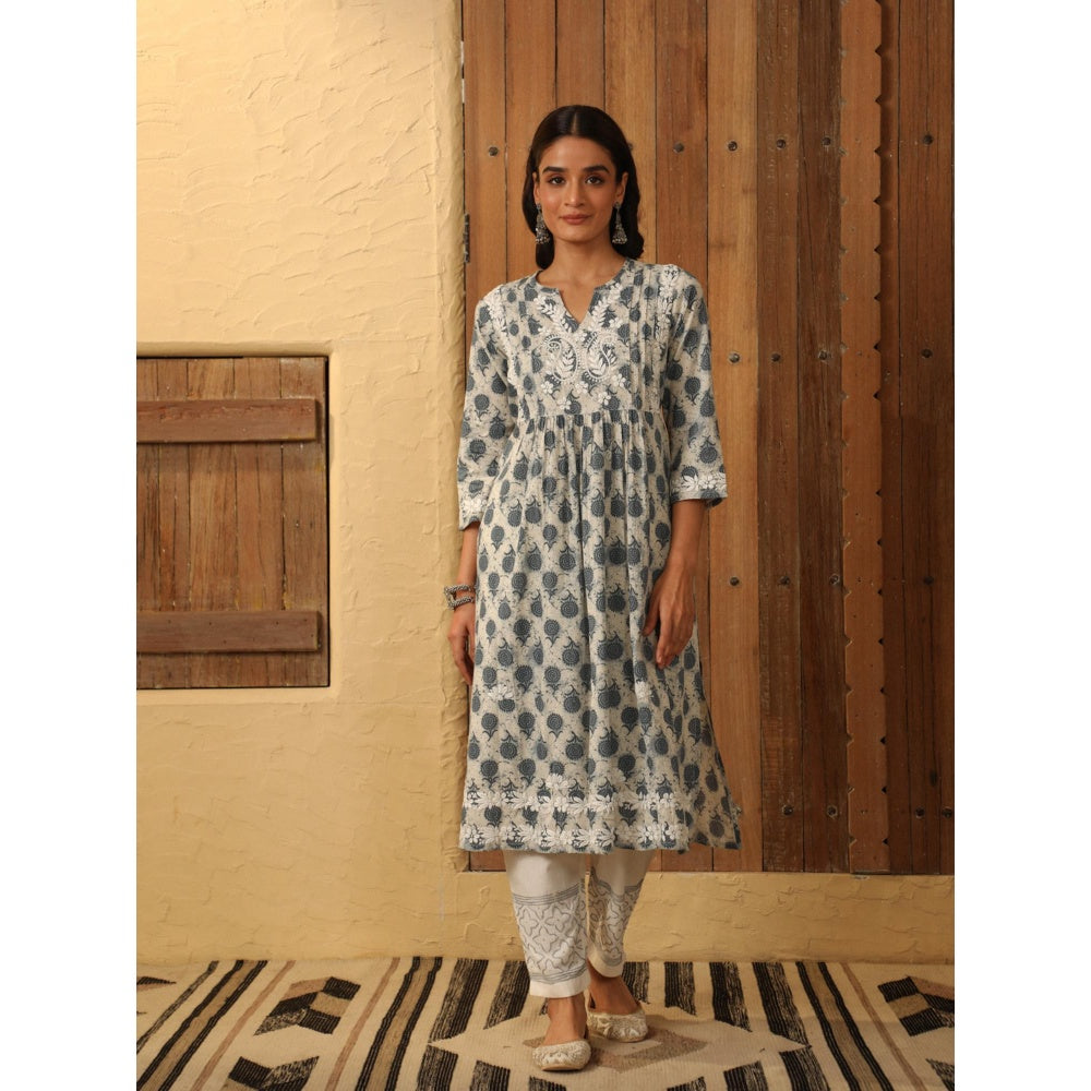 House of Chikankari Grey Cotton Printed Women's Long Kurta