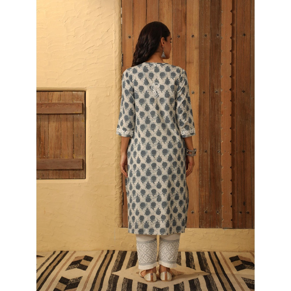 House of Chikankari Grey Cotton Printed Women's Long Kurta