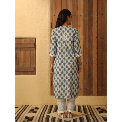 House of Chikankari Grey Cotton Printed Women's Long Kurta
