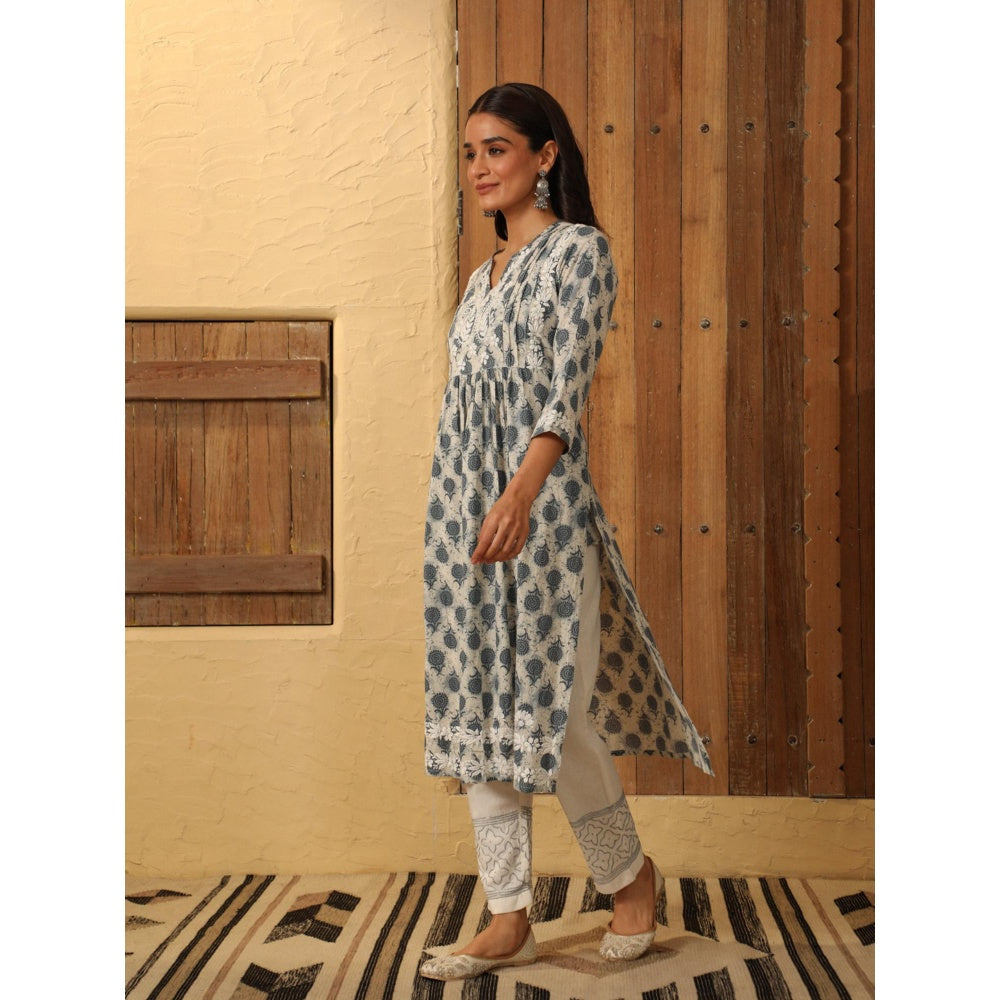 House of Chikankari Grey Cotton Printed Women's Long Kurta