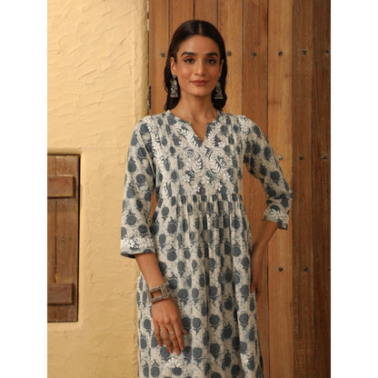 House of Chikankari Grey Cotton Printed Women's Long Kurta