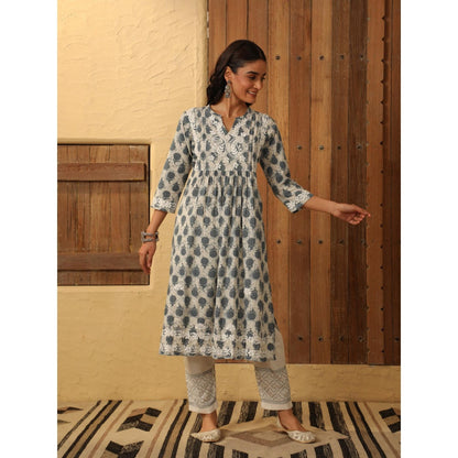 House of Chikankari Grey Cotton Printed Women's Long Kurta