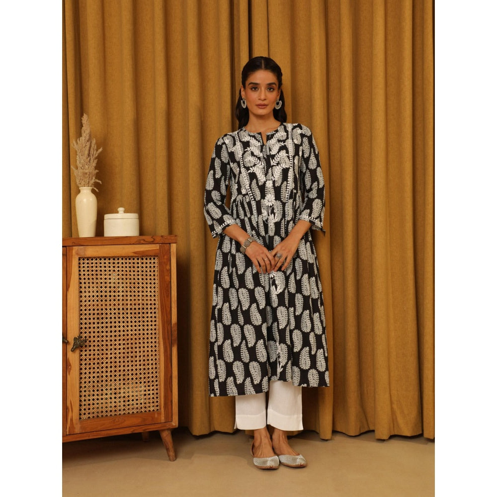 House of Chikankari Black Cotton Printed Women's Long Kurta