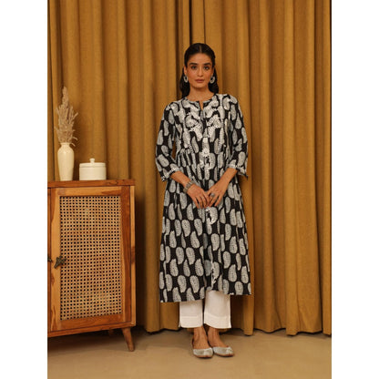House of Chikankari Black Cotton Printed Women's Long Kurta