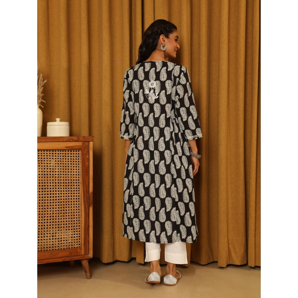 House of Chikankari Black Cotton Printed Women's Long Kurta