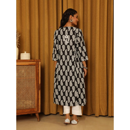 House of Chikankari Black Cotton Printed Women's Long Kurta