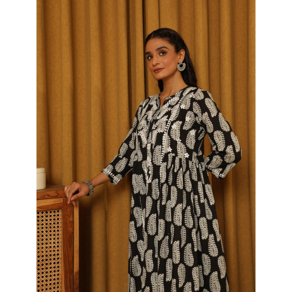 House of Chikankari Black Cotton Printed Women's Long Kurta
