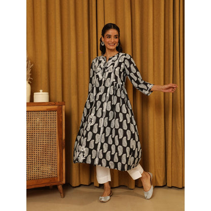 House of Chikankari Black Cotton Printed Women's Long Kurta