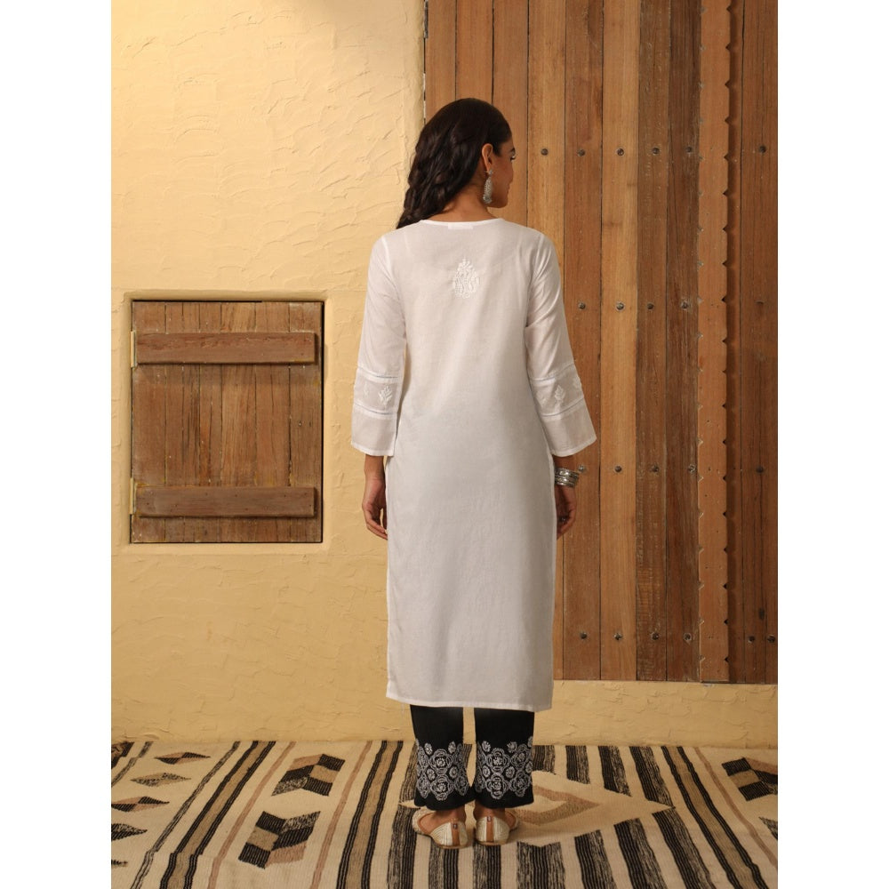 House of Chikankari White Cotton Chikankari Women's Long Kurta