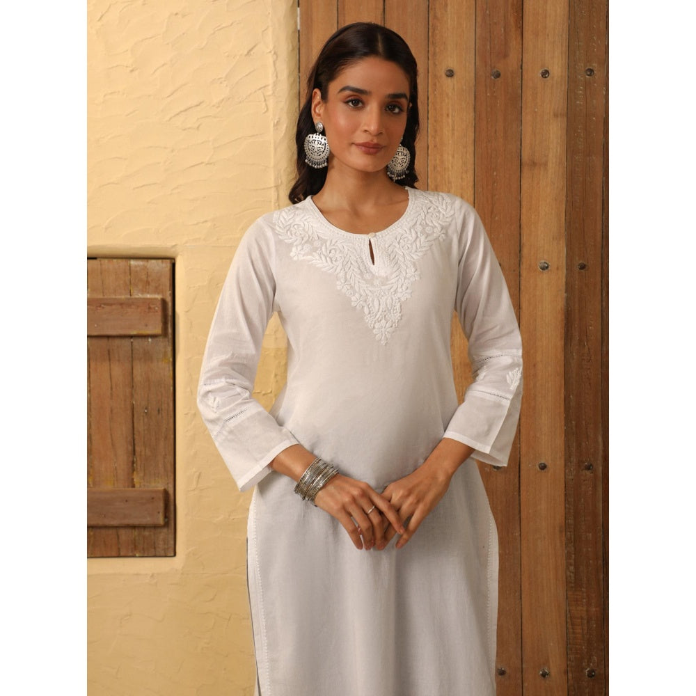 House of Chikankari White Cotton Chikankari Women's Long Kurta