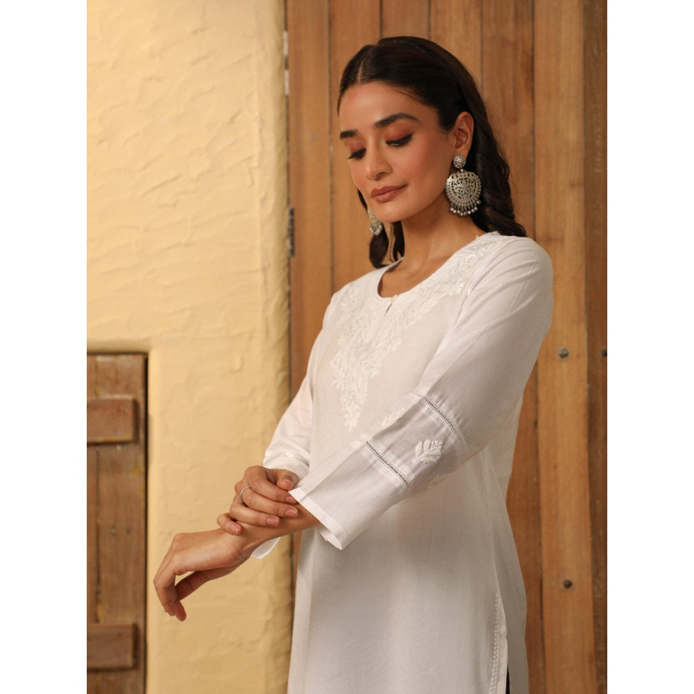 House of Chikankari White Cotton Chikankari Women's Long Kurta