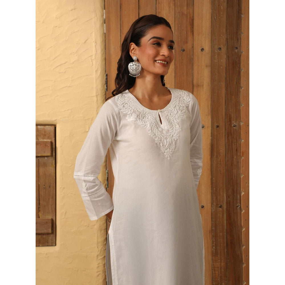 House of Chikankari White Cotton Chikankari Women's Long Kurta