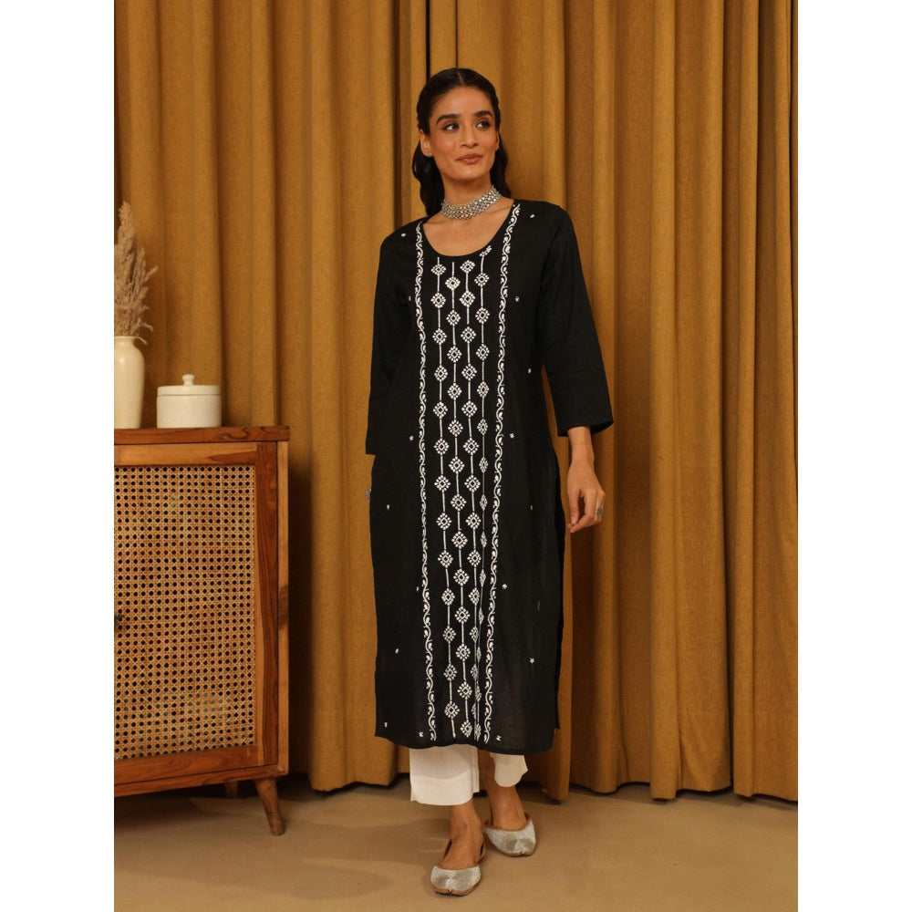 House of Chikankari Black Cotton Women's Long Kurta