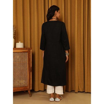 House of Chikankari Black Cotton Women's Long Kurta