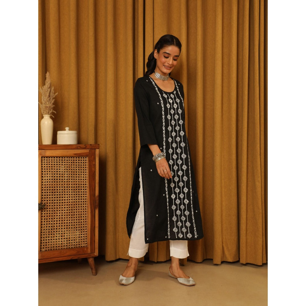 House of Chikankari Black Cotton Women's Long Kurta