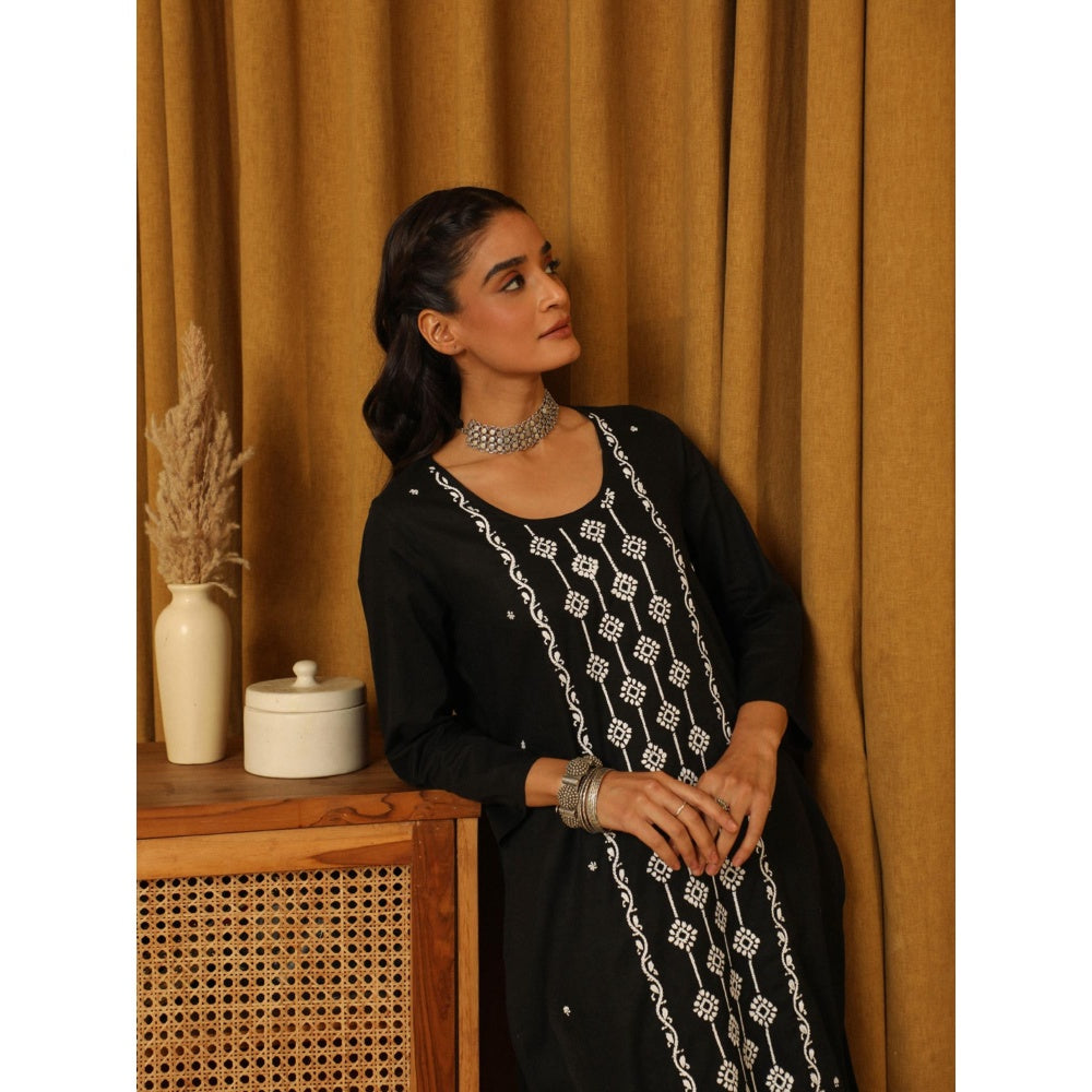 House of Chikankari Black Cotton Women's Long Kurta