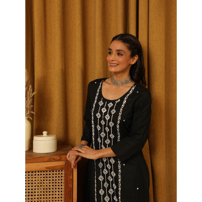 House of Chikankari Black Cotton Women's Long Kurta