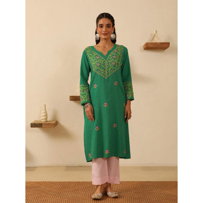 House of Chikankari Green Cotton Women's Long Kurta
