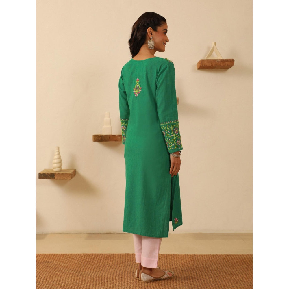 House of Chikankari Green Cotton Women's Long Kurta