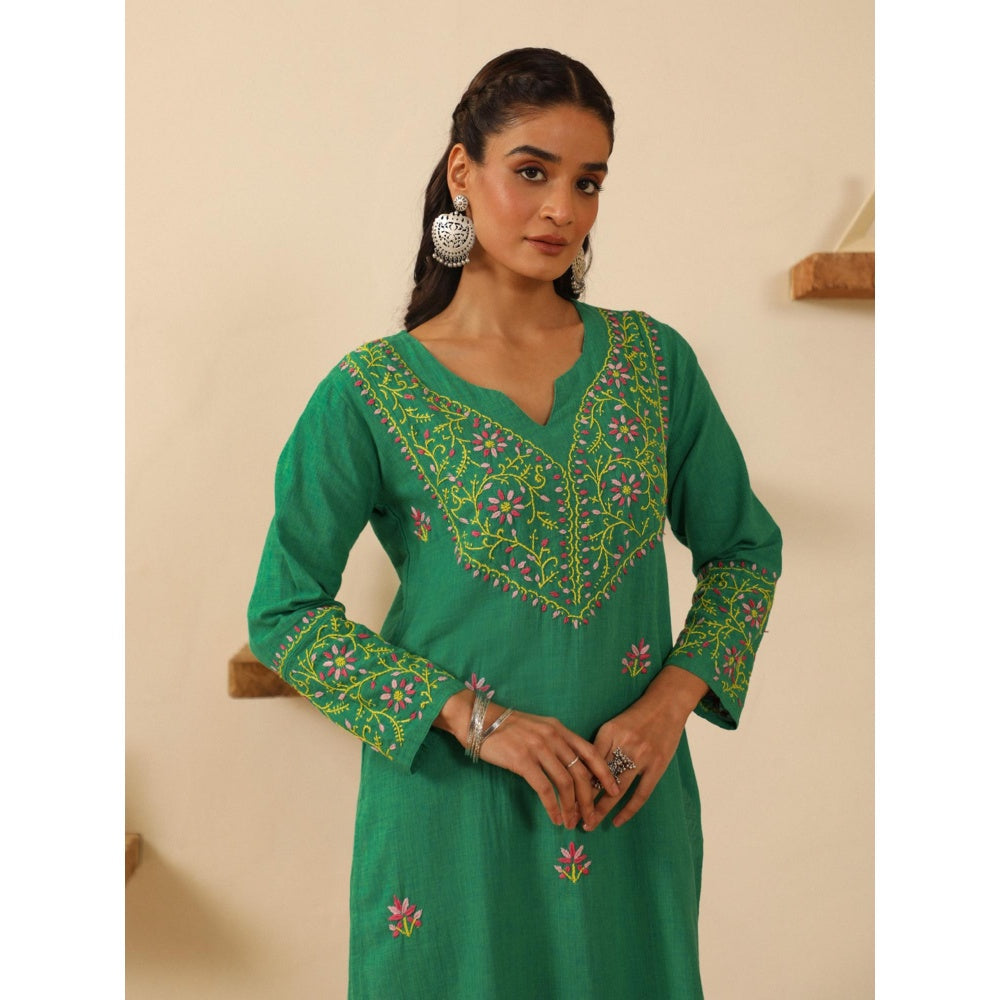 House of Chikankari Green Cotton Women's Long Kurta