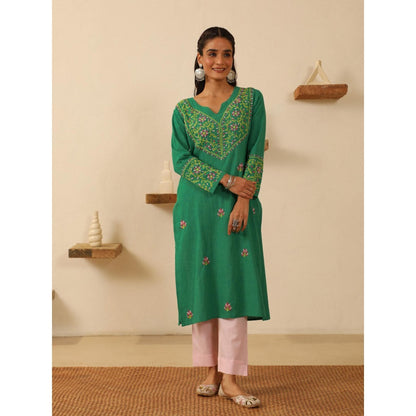 House of Chikankari Green Cotton Women's Long Kurta