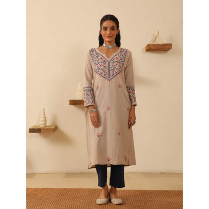 House of Chikankari Beige Cotton Women's Long Kurta