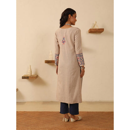House of Chikankari Beige Cotton Women's Long Kurta