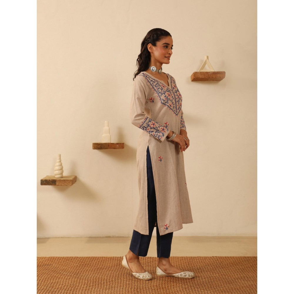 House of Chikankari Beige Cotton Women's Long Kurta