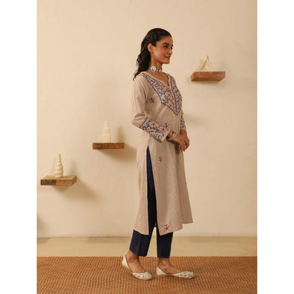 House of Chikankari Beige Cotton Women's Long Kurta