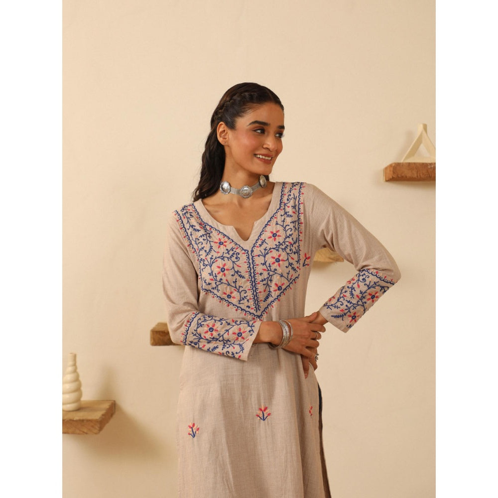 House of Chikankari Beige Cotton Women's Long Kurta