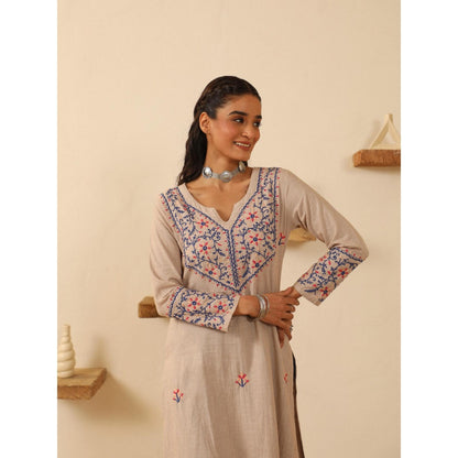 House of Chikankari Beige Cotton Women's Long Kurta