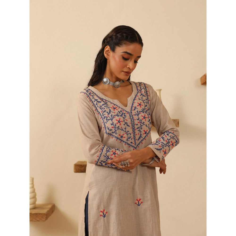 House of Chikankari Beige Cotton Women's Long Kurta