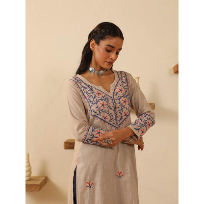 House of Chikankari Beige Cotton Women's Long Kurta