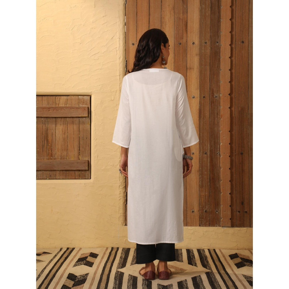 House of Chikankari White Cambric Women's Long Kurta with Lace