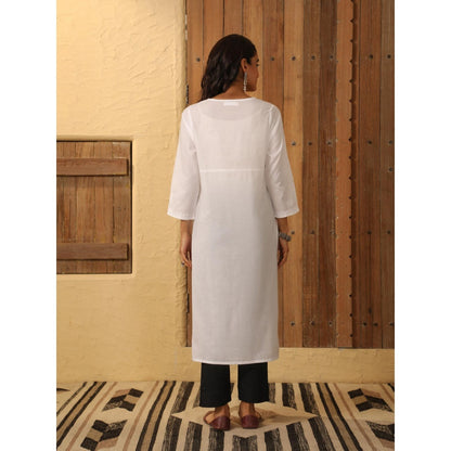 House of Chikankari White Cambric Women's Long Kurta with Lace