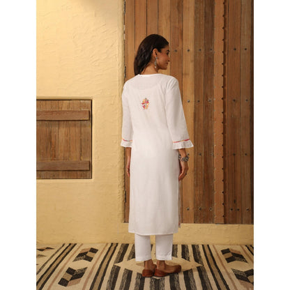 House of Chikankari White Cotton Women's Long Kurta