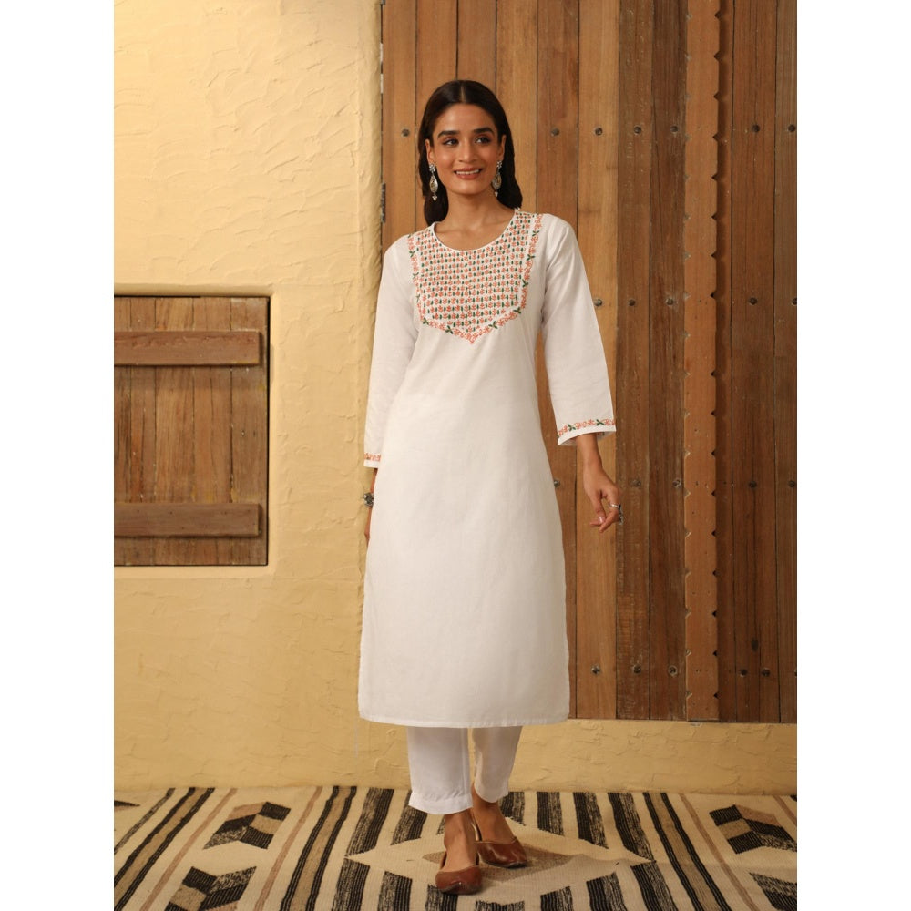 House of Chikankari White Cotton Women's Long Kurta