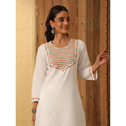 House of Chikankari White Cotton Women's Long Kurta